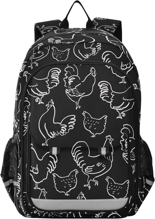 Fisyme Chicken Rooster School Backpack Laptop Backpack Bags Bookbag Travel Casual Computer Notebooks Daypack
