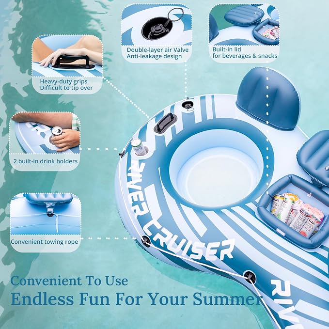 River Tubes for Floating Heavy Duty Inflatable Floating Lounger Premium River Water Rafts Pool Float with Cup Holder Above Lake for Adults
