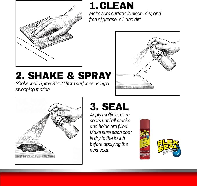 Flex Seal, 14 oz, Red, Stop Leaks Instantly, Waterproof Rubber Spray On Sealant Coating, Perfect for Gutters, Wood, RV, Campers, Roof Repair, Skylights, Windows, and More