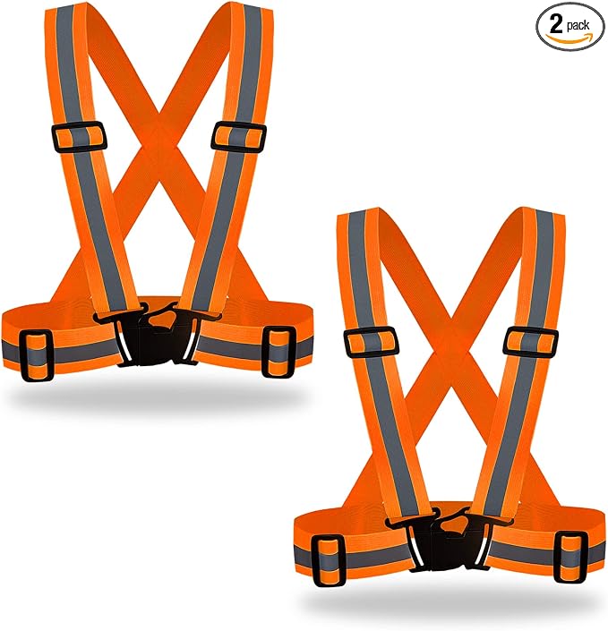 DUSKCOVE 2 Pack Hi Vis Safety Vests - Adjustable Bright Neon Color High Visibility Reflective Safety Straps Gear for Traffic Control, Running, Cycling