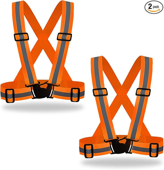 DUSKCOVE 2 Pack Hi Vis Safety Vests - Adjustable Bright Neon Color High Visibility Reflective Safety Straps Gear for Traffic Control, Running, Cycling