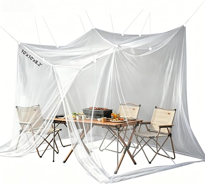 10'x10'x8.2' Outdoor Camping&Patio Mosquito Netting,Large Mosquito Netting with Hanging Ropes for Patio Camping Home Outdoor Travel (White)