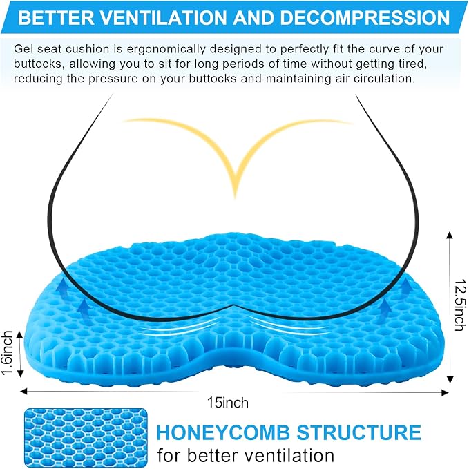 Anti-Slip Kayak Seat Cushion, Waterproof Thicken Gel Kayak Seat Pad with Non-Slip Cover, Canoe Seat Cushion Kayak Accessories Kayak Canoe Boat Equipment