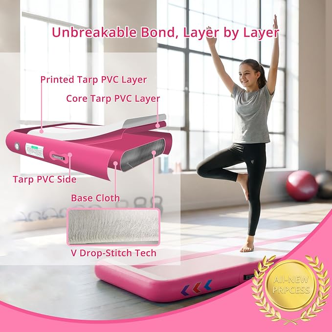 Air Tumble Track Mat for Gymnastics | 4/6 / 8 inches Air Tumbling Mats, 6.56/10 / 13 / 16ft Inflatable Gymnastics Mat for Home Use, Training, Cheerleading, Water Yoga with Electric Air Pump