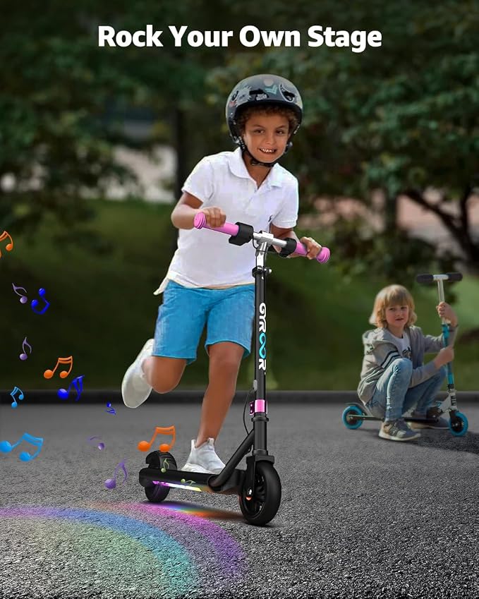 Gyroor H30 Max Electric Scooter for Kids Ages 6-12, 150W Powerful Motor, Bluetooth Music, Dual Brake System, Adjustable Height and Speed, Best Gifts for Kids