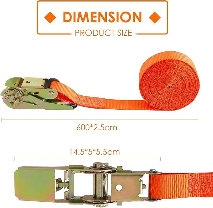 TLGREEN 10 Pcs 1" x 20' Ratchet Staps, Luggage Tie Down Strap, No Hook, Ratchet Strap Heavy Duty,1760 Break Strength Endless Ratchet Straps, Tie-Down Straps for Motorcycles, Trailer, Kayak, Orange
