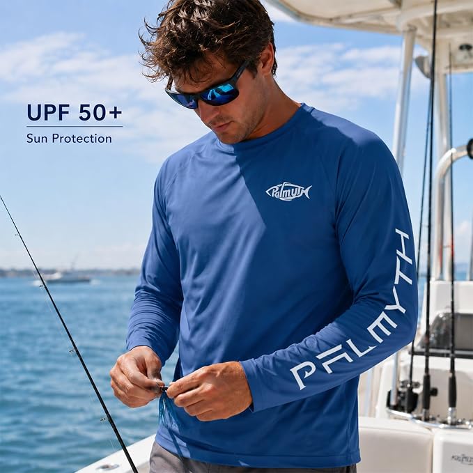 Palmyth Fishing Shirts for Men Long Sleeve UPF 50+ T Shirt Sun Protection | Quick Dry, Sun Protection, Myth-Cool Fabric, Fish Print, Moisture Wicking, Stretchy, Breathable, Fishing,Boating,Outdoor Wear