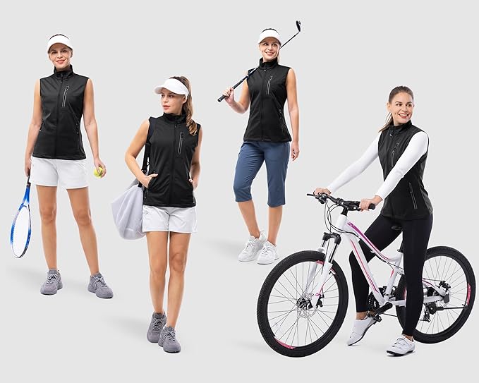 33,000ft Women's Lightweight Running Vest Outerwear with Pockets, Windproof Sleeveless Jacket for Golf Hiking Travel