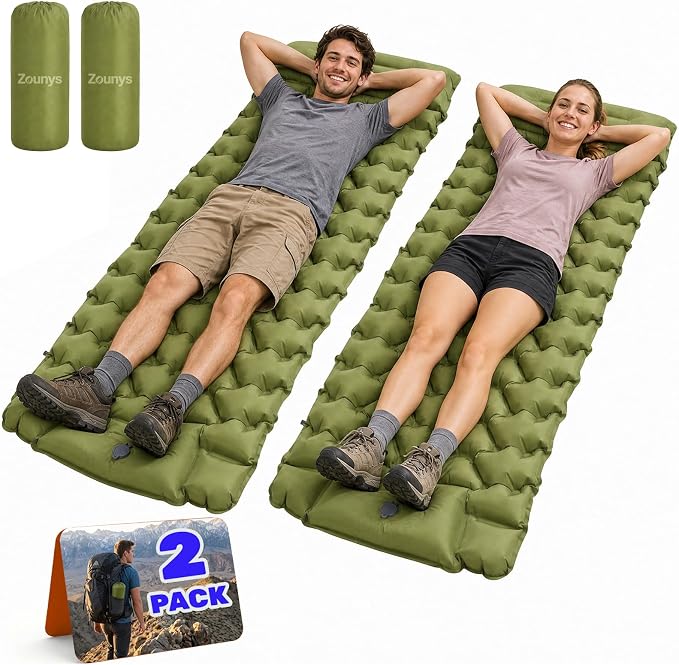 2Pack Inflatable Camping Pad, Inflatable Camping Mat with Pillow, Built-in Foot Pump Sleeping Mat, Upgraded Compact Camping Air Sleeping Pads for Tent, Backpacking, Hiking