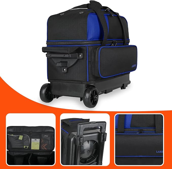 LARIPOP 2 Ball Bowling Roller Bag, Wheeled Bag with Shoe Compartment, Telescopic Handle & Padded Protection for Men Women