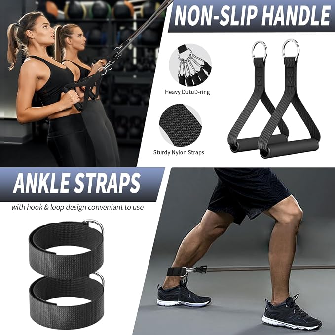 WHATAFIT Resistance Bands, Exercise Bands, Workout Bands with Handles, Door Anchor and Ankle Straps, 5 Resistance Levels Fitness Bands for Strength Training, Physical Therapy, and Home Gym Equipment