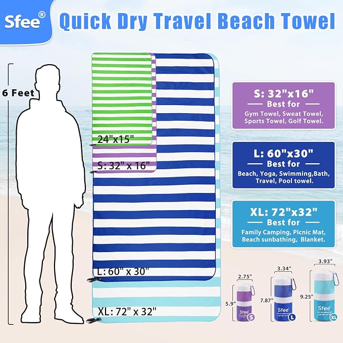 Sfee 2 in 1 Microfiber Travel Towel, Quick Dry Towel Camping Towel Beach Towel Super Absorbent Compact Lightweight Sports Gym Towel Set for Gym, Hiking, Pool, Bath, Yoga (Small: 32''x16'')