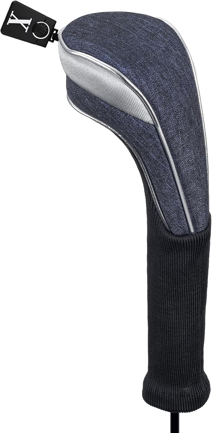Andux 3pcs/Set Nylon Golf Wood Club Head Covers with Long Neck | for 460cc Driver Fairway Wood Club Silver Piping Pull-On Closure