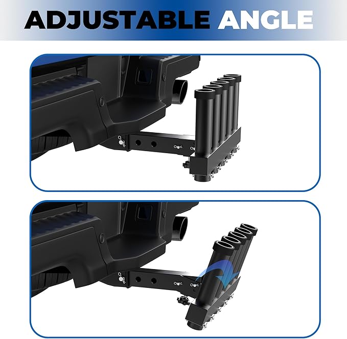 Hitch Mount Fishing Rod Holder, Fishing Pole Rack for Truck with 5-Rod Tubes, Adjustable for 2" Hitch Receivers & Easy to Use with Quick Release Pin