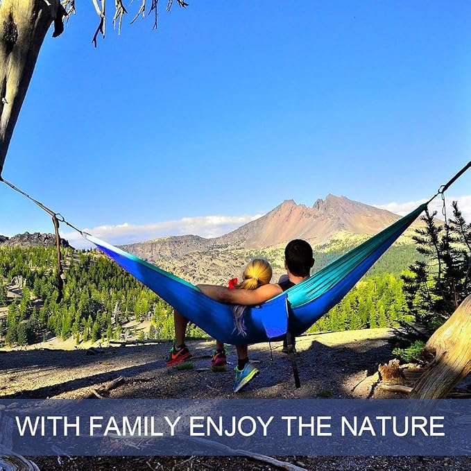 ERUW Hammock Camping, Portable Single/Double Hammocks for Outdoor Hiking Travel Backpacking - 210D Nylon Hammock Swing for Backyard & Garden (Blue/Sky Blue)