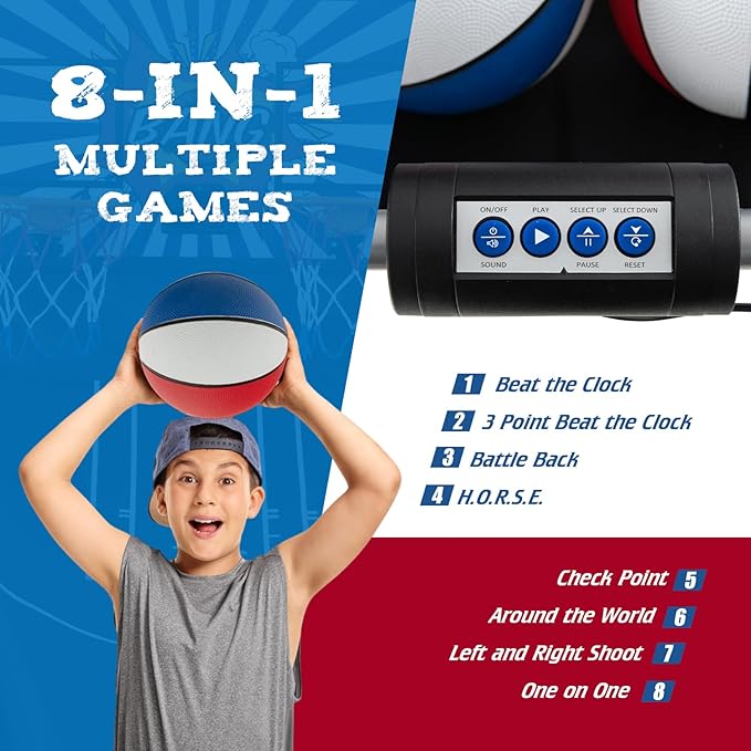 Giantex Dual Shot Electronic Basketball Arcade Game with 8 Game Modes, 4 Balls, 2 Hoops, Air Pump, LCD Scoreboard for Adults and Kids
