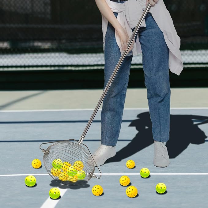 Tennis Ball Picker Upper, Extendable Ball Retriever Collector, Lightweight Hopper for Tennis and Pickleball Pickup, No Bending Needed