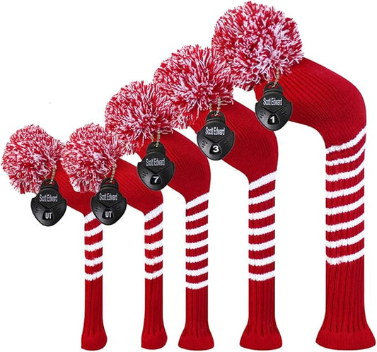 Scott Edward Golf Headcover Set of 5 PCS, Driver Wood Cover *1, Fairway Wood Cover *2, Hybrid Cover * 2, with Rotating Number Tags