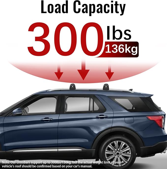 Roof Rack Cross Bars Compatible with Ford Explorer 2020-2026 with Lock, Aluminum 300lbs Heavy Duty Roof Rails Crossbars for Rooftop Cargo Carrier Luggage Kayak Canoe Bike Snowboard