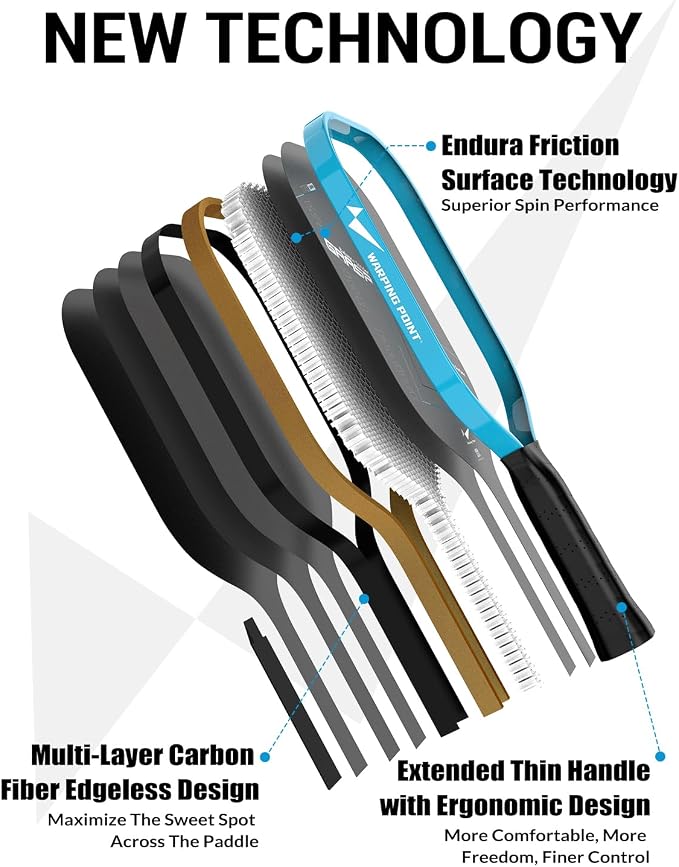 Warping Point Pickleball Paddle, Carbon Fiber Paddle with Endura Friction Surface, Polymer Honeycomb Core, Design for Ultimate Spin & Power, Large Sweet Spot & Contro, USAP Approved