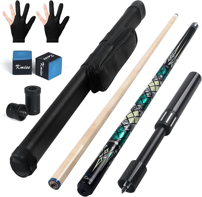 Kmise Professional Pool Cue Stick, 18 19 20oz Canadian Maple Cue Sticks, Low Deflection Shaft with Telescopic Carbon Fiber Extension Cue-Grid