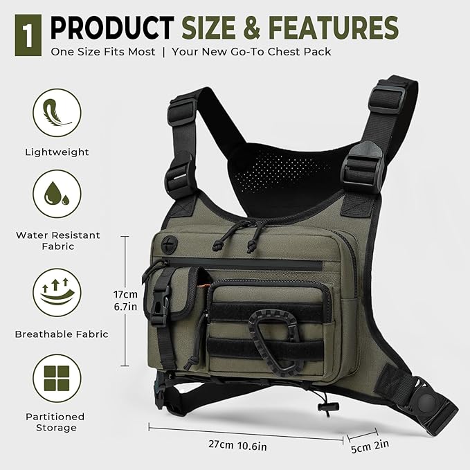 Muserise Outdoor Chest Bag For Men and Women, Tactical Vest For Running, Cycling, EDC Chest Pack Rig For Sports and Workouts