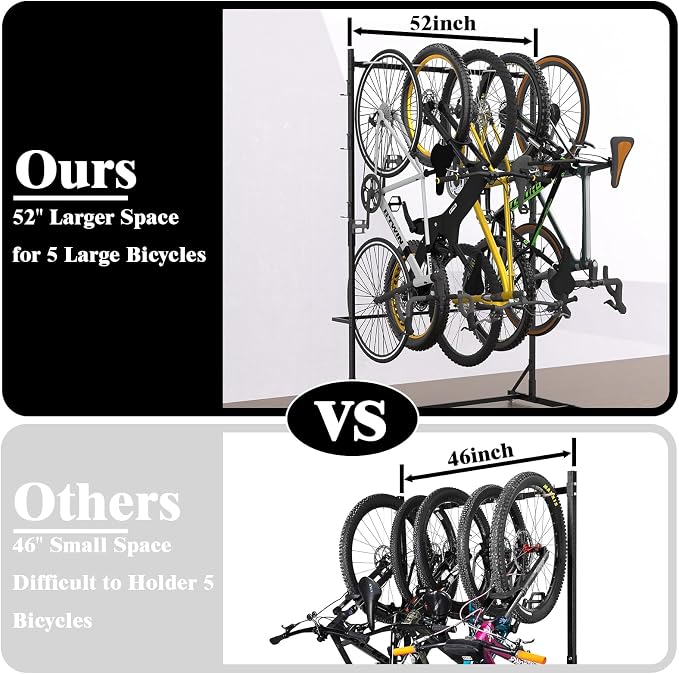 400LBS Floor Bike Rack Garage Free Standing with 5 Hooks, Vertical Bike Stand Bicycle Storage, Bike Hangers for Garage Indoor Use for 5 Bicycles, Heavy Duty Metal Black Floor Mount