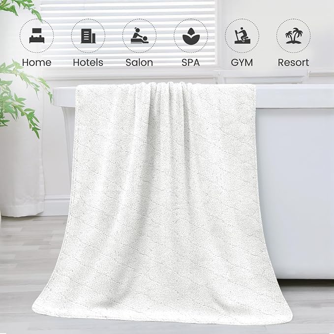 JML Microfiber Bath Towels Set of 2, 30 in x 60 in, Oversized, Ultra Soft, Super Absorbent, Fast Drying, No Fading Large Bathroom Towel Set for Sport, Travel, Fitness, SPA,Yoga (Coral Fleece - White)