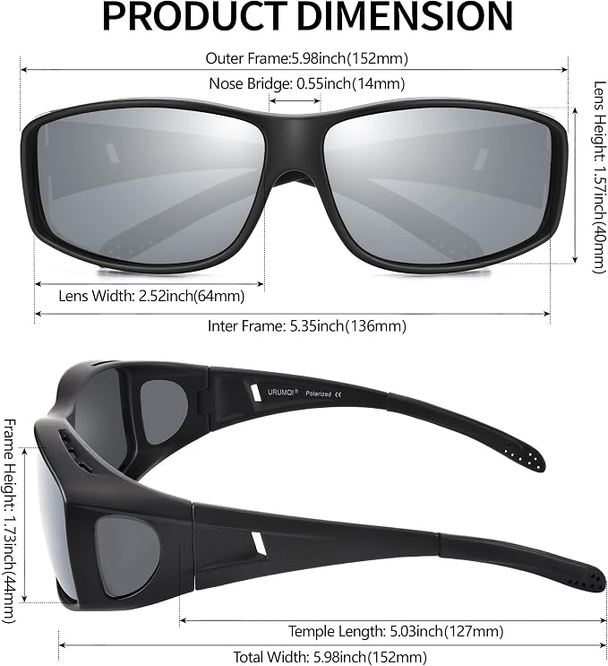 URUMQI Polarized Sunglasses Fit Over Glasses for Men Women, Wraparound Sun Glasses UV400 Protection for Driving Fishing