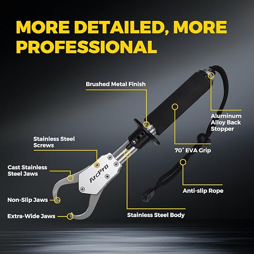 2-in-1 Fish Lip Gripper, 23.8" Stainless Steel Fish Gripper with Scale, 60lb Weighing Fish Grabber, 360° Non-Slip Swivel Handle, Tool for Saltwater & Freshwater