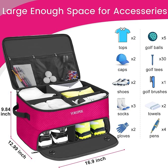 YOREPEK 2 Layer Golf Trunk Organizer, Golf Gifts for Men with Separate Ventilated Compartment for 2 Pair Shoes, Waterproof Car Trunk Locker for Balls, Tees, Clothes, Gloves, Gifts for Golfers
