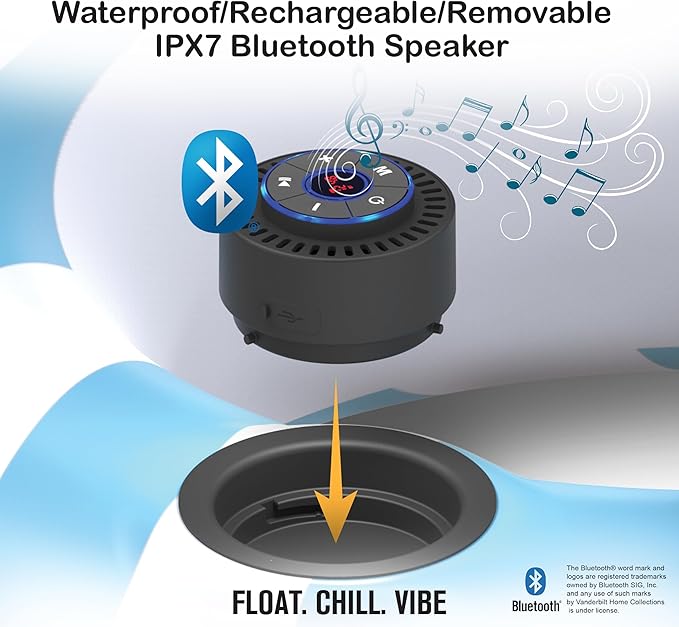 Inspired Living Inflatable Cooler with Lid, Bluetooth 5 IPX7 Waterproof Speaker, 6 Cup Holders, 24 Can Capacity, Floating Pool Bar, Durable Handles, Beach Party, Pool Accessories for Adults,