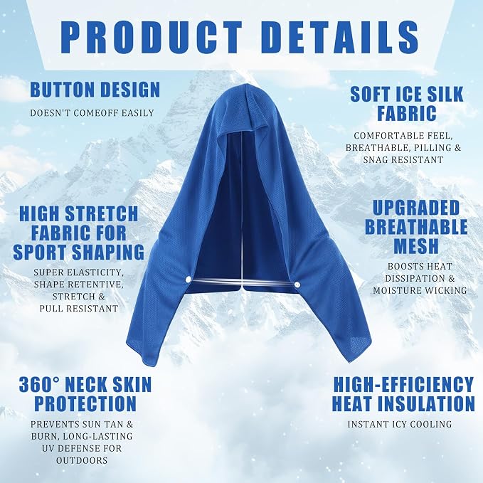 Breling 10 Pack Cooling Hoodie Towels, UPF 50 Sun Protection & Instant Cooling Towels Hoodie for Neck and Face Head Wrap for Hot Weather Sport, Gym, Camping Summer Outdoor Activity(Navy Blue)
