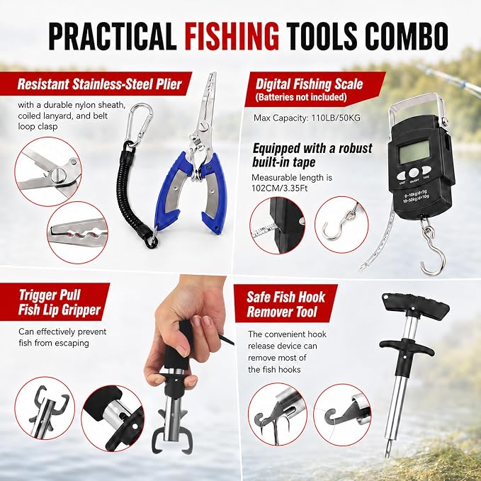 3-Layer Tackle Box with Tackle Included, 680Pcs Fishing Lures Kit- Pliers, Crankbait, Hooks, Weights & Accessories, Freshwater Saltwater Gear Bag for Bass Trout, Fishing Gift for Men Dad