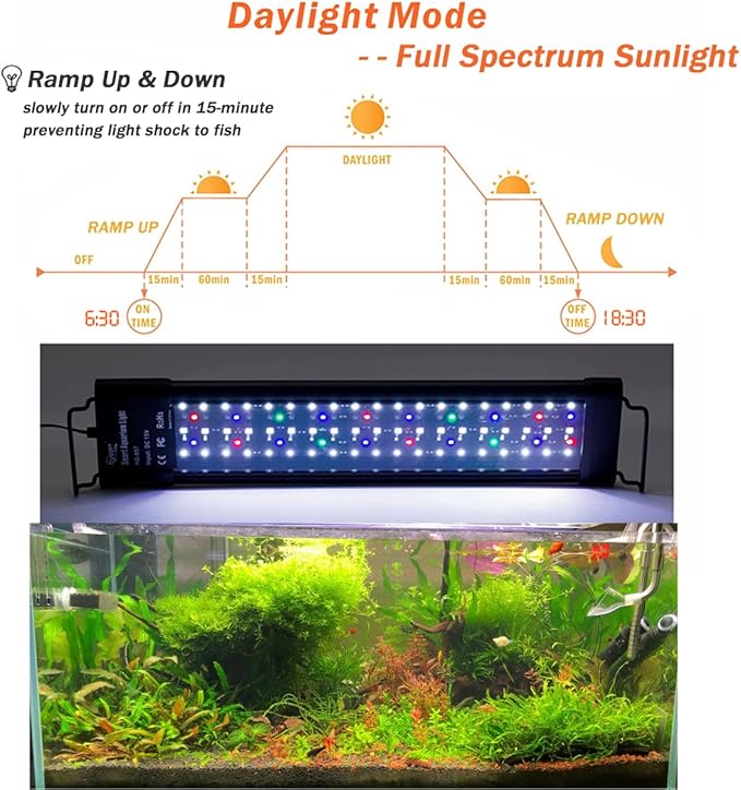 hygger Auto On Off LED Aquarium Light Dimmable 7 Colors Full Spectrum Fish Tank Light Fixture for Freshwater Planted Tank Build in Timer for 36-42 Inch Long Aquariums