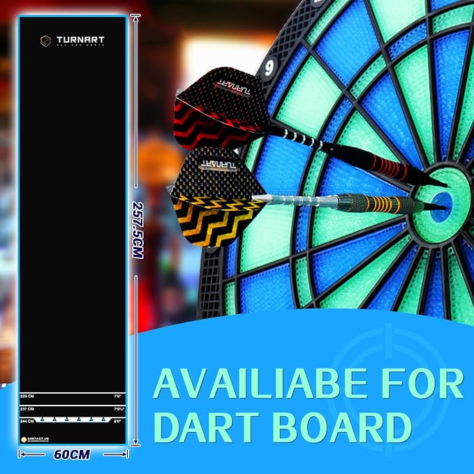 Turnart Darts Dart Mat,Darts Accessories Non Slip Carpet with Throw Line,Oche Mat with Soft Tip and Steel Tip Throw Line Distances,Dart Board Accessories