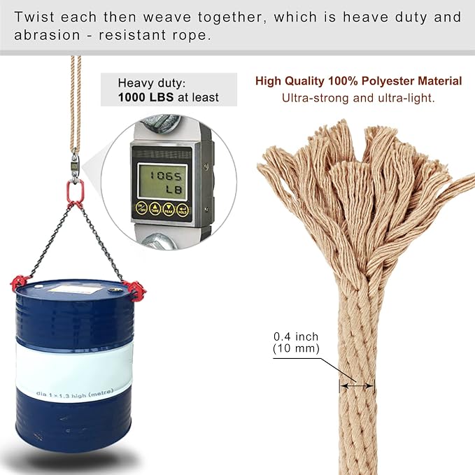 SELEWARE Tree Swing Rope Hammock Tree Straps hanging Kit, Adjustable Rope Fast & Easy to Hang Hammock Chair Swing for Indoor Outdoor Tree Branch Camping Playground Accessories (Beige1, 80 Inch,1 Pack)