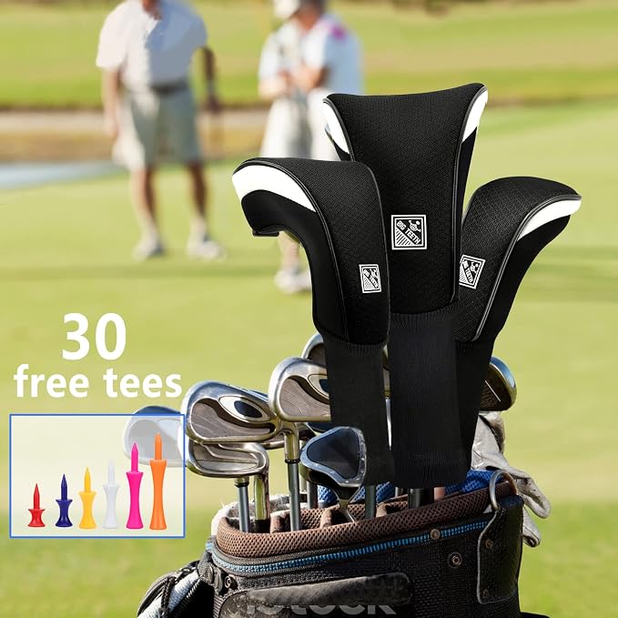 BIG TEETH Lightweight Mesh Golf Driver Headcovers Golf Fairway Wood Hybird Head Covers Club Protecter Putter Cover Full Black for All Black