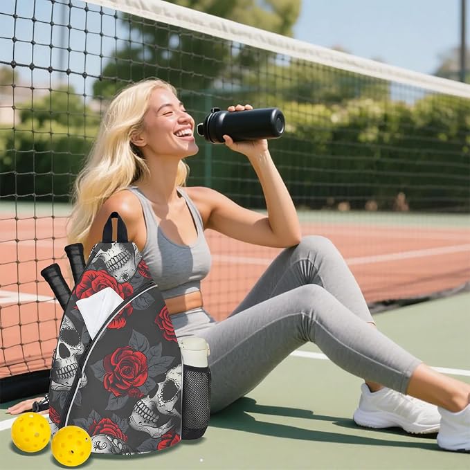 Pickleball Bag for Women Men Adjustable Crossbody Sling Backpack Hold Paddle Accessories