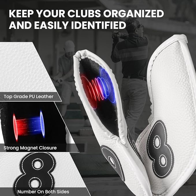 Golf Iron Covers Set Strong Magnetic Closure Value 10 Pack, Double Side Number Synthetic Leather Deluxe Club Headcover, Universal Head Cover Fit Main Irons Clubs for Women Men