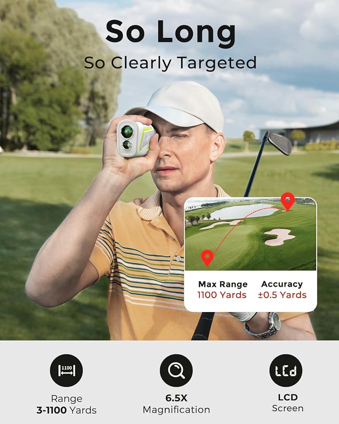 FOSSIBOT Range Finder Golf Rangefinder with Slope and Magnetic,Flag Pole Locking Vibration,6.5X Magnification,3-1100 Yards.