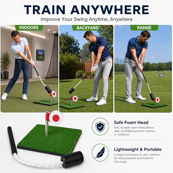 Golf Rope Swing Trainer with Rotating Target, Golf Swing Training Aid, Tempo & Rhythm Training, Speed, Strength Development, Warm-Up & Practice Equipment, Gifts for Golfer Men Dad Him Golfer