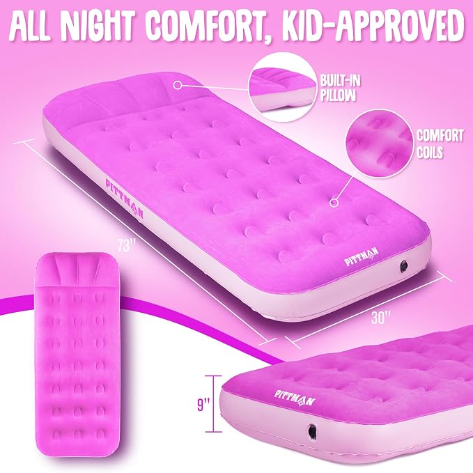 Pittman - Kids Air Mattress - Deluxe Kids Inflatable Bed with Electric Pump & Durable Backpack - Perfect Teen to Toddler Blow up Mattress for Sleepovers, Camping or Childs Travel Bed