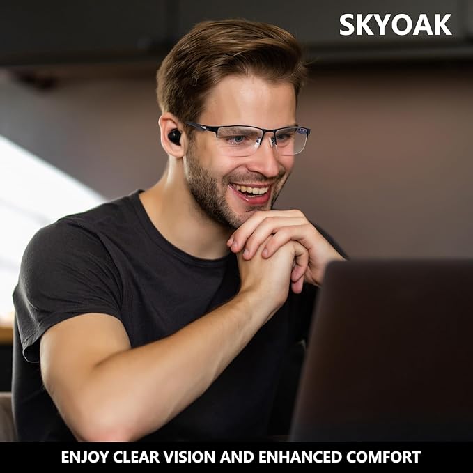 SKYOAK 2 Pack Premium Quality Progressive Multifocus Half Frame Reading Glasses for Men, No-Line Blue Light Blocking Computer Readers Multifocal Eyeglasses with TR90 Temples, Black and Gunmetal +2.5x