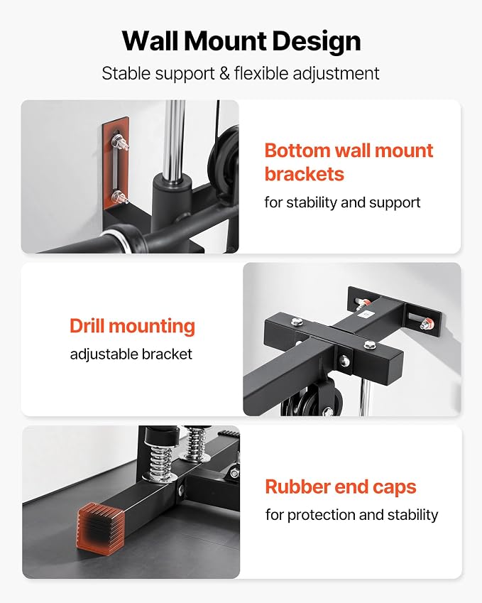 VEVOR LAT Pull Down Machine, 3-in-1 Row Cable Machine, Cable Machines Home Gym with 18-Levels Height Adjustment, Wall-Mount Design, Load 500 lbs LAT Tower for Full-Body Workouts, Single-Arm Training