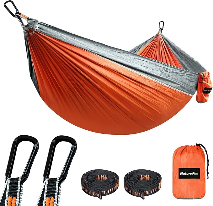 NATUREFUN Ultra-Light Travel Camping Hammock | 300kg Load Capacity,Breathable,Quick-Drying | 2 x Premium Carabiners,2 x Nylon Slings Included | Outdoor Indoor Garden