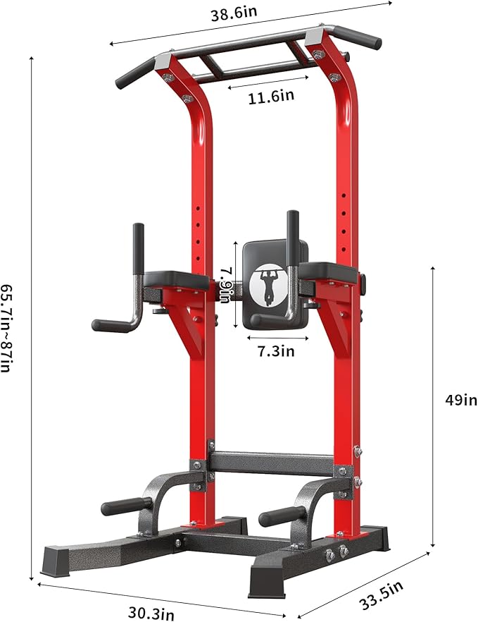 soges Pull Up Bar Dip Station, Power Tower with A Backrest, Adjustable Height Pull Up Bar Stand, Multi-Function Home Gym Strength Training