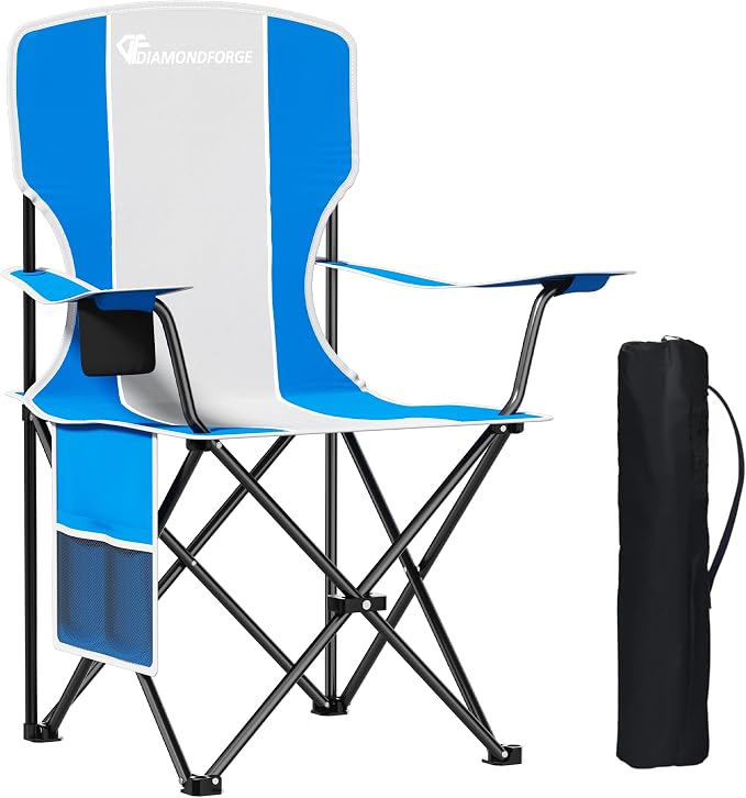 Camping Chair, 300 LBS High Back Sturdy Lawn Chairs Folding (Blue Gray) | Portable Outdoor Folding Camping Chair for Adults, with Cup Holder for Picnic, Lawn, Beach, Fishing and Sports