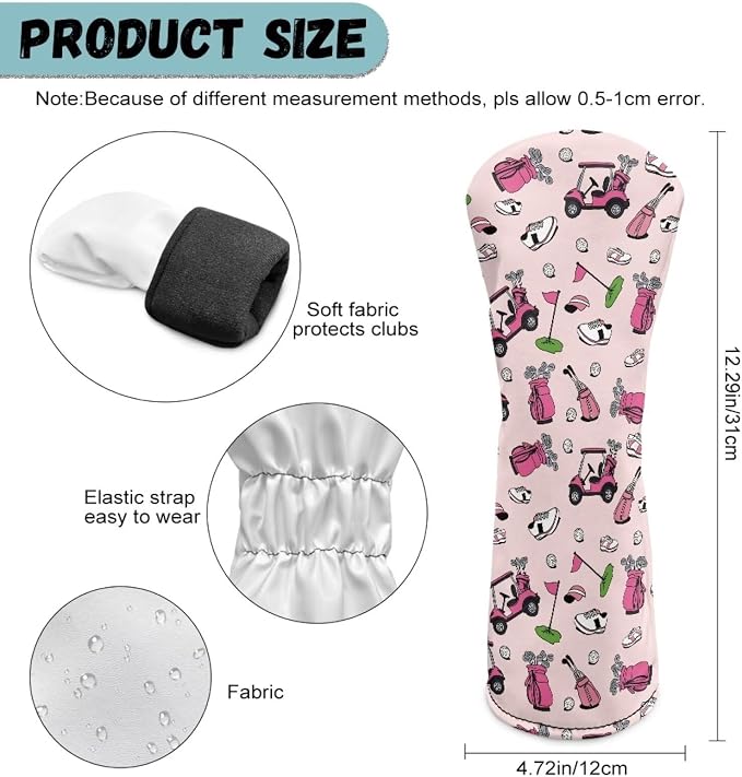 Rnyleeg Golf Club Head Covers for Women Driver Head Cover Leather Fairway Wood Headcover Hybrid Headcovers for Golf Clubs