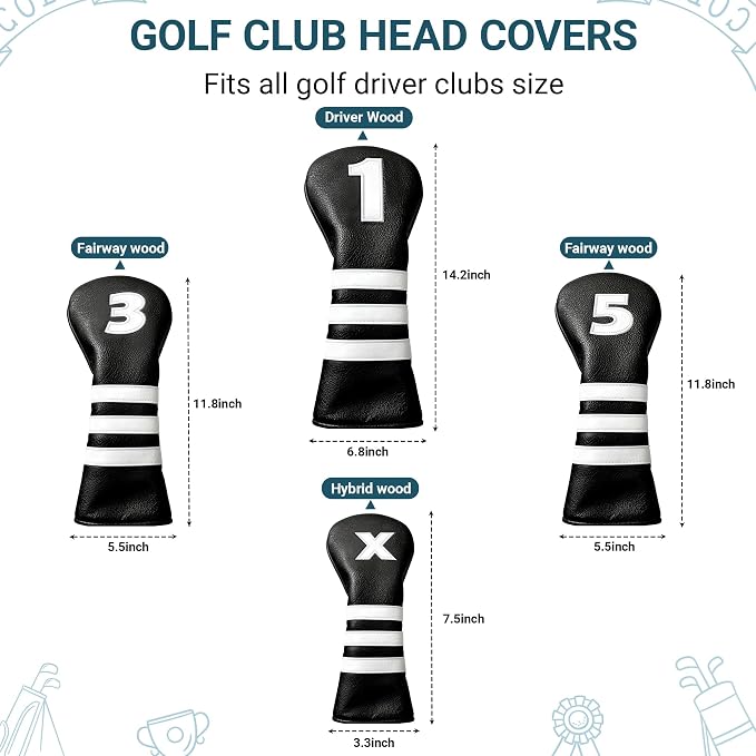 Golf Club Covers Set for Woods & Irons | Waterproof Magnetic Golf Iron Covers | Driver Wood Headcover | Durable Leather Protectors with Double-Sided Embroidery